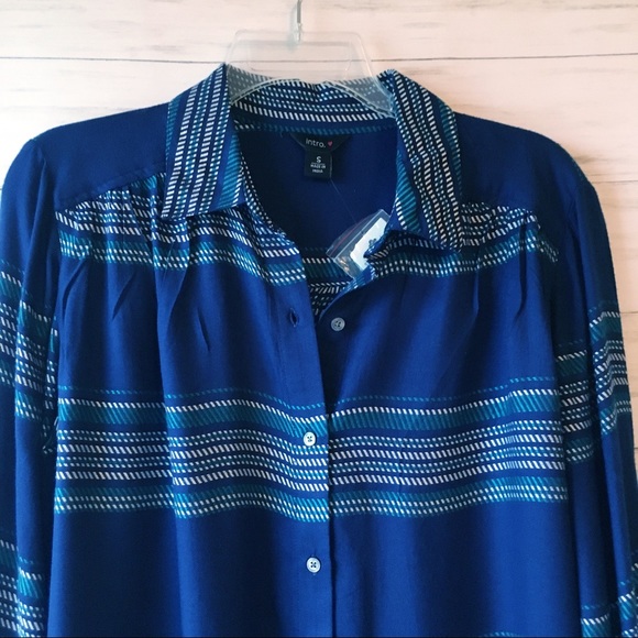 NWT Intro | Blue & Teal Button Down Top | Size S - Picture 4 of 6